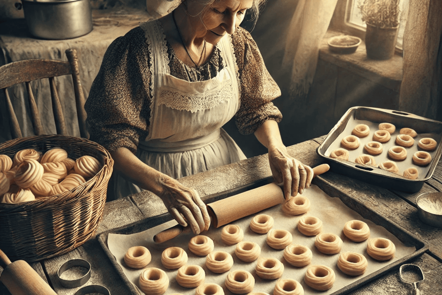 Věnečky, máslový krém, kapsl a piškotový dort